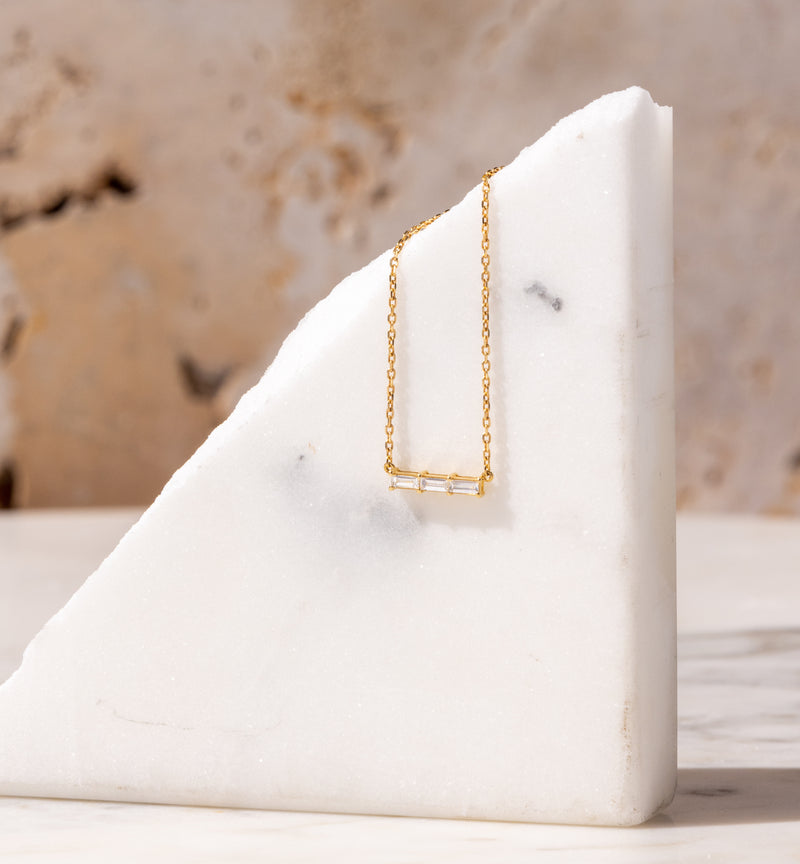 Tiny Trio Necklace - Baguette - bascijewellery